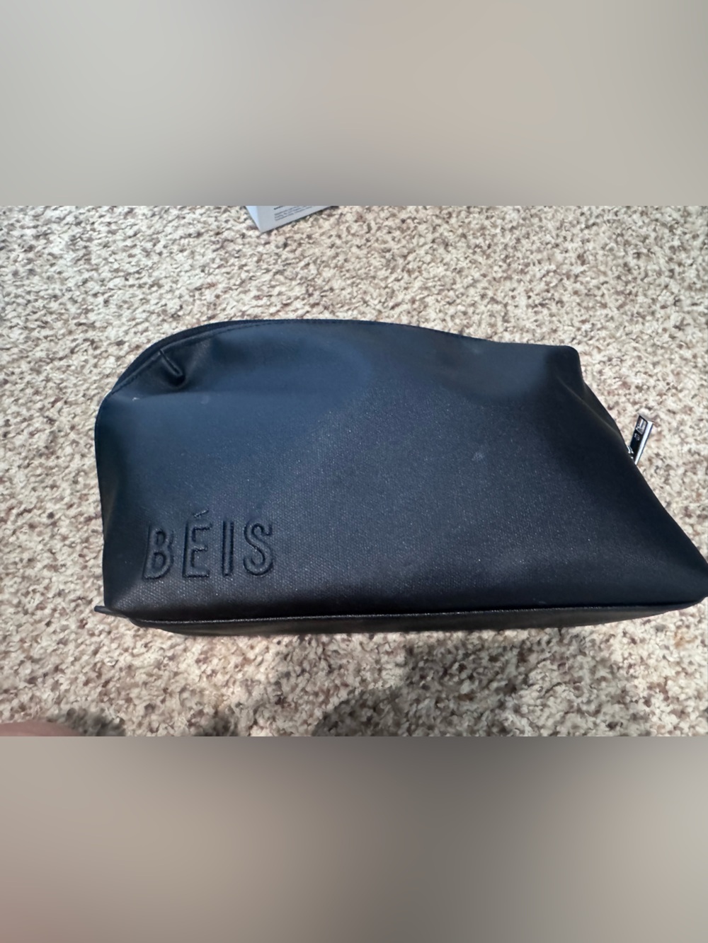 Beis Makeup Bag. Black in color. Has a few blemishes but all zippers work great.